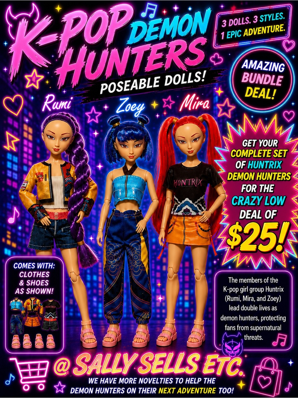 K-Pop Demon Hunters Poseable Dolls~Rumi, Zoey, & Mira